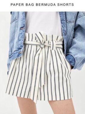 Zara Striped Paper Bag Shorts